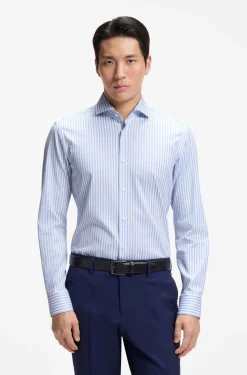 Slim-fit shirt in easy-iron striped stretch cotton