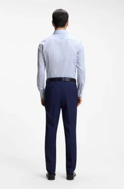 Slim-fit shirt in easy-iron striped stretch cotton