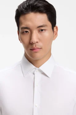Slim-fit shirt in easy-iron stretch cotton