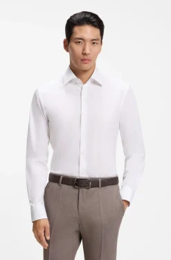 Slim-fit shirt in easy-iron stretch cotton