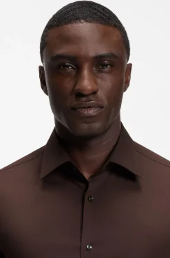 Slim-fit shirt in easy-iron stretch-cotton poplin