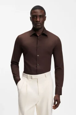 Slim-fit shirt in easy-iron stretch-cotton poplin