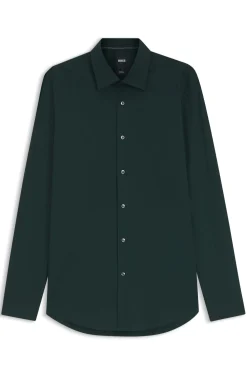 Slim-fit shirt in easy-iron stretch-cotton poplin