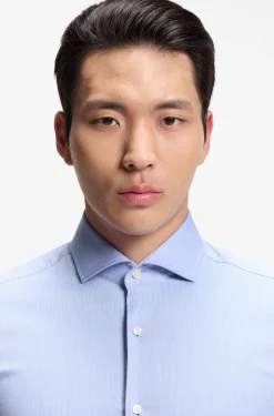 Slim-fit shirt in easy-iron striped stretch cotton