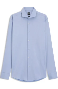 Slim-fit shirt in easy-iron striped stretch cotton