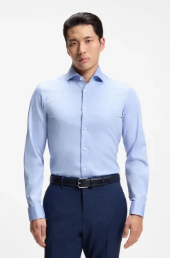 Slim-fit shirt in easy-iron striped stretch cotton