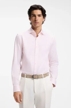 Slim-fit shirt in easy-iron striped stretch cotton