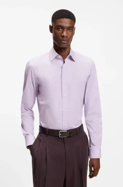 Slim-fit shirt in easy-iron stretch-cotton poplin