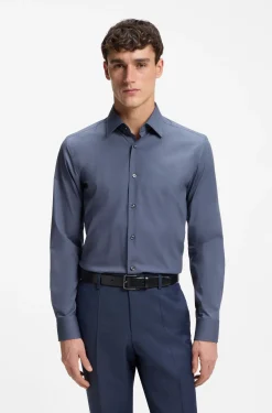 Slim-fit shirt in easy-iron stretch-cotton poplin