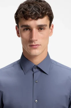 Slim-fit shirt in easy-iron stretch-cotton poplin