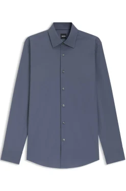 Slim-fit shirt in easy-iron stretch-cotton poplin