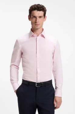 Slim-fit shirt in easy-iron stretch-cotton poplin