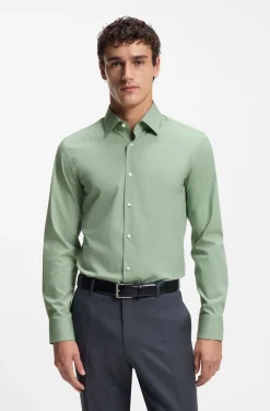 Slim-fit shirt in easy-iron stretch-cotton poplin