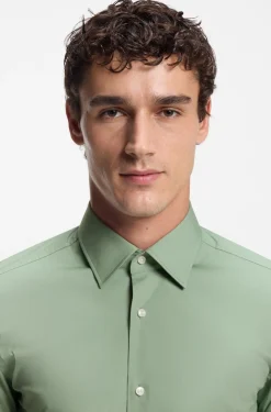 Slim-fit shirt in easy-iron stretch-cotton poplin