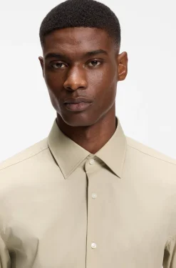 Slim-fit shirt in easy-iron stretch-cotton poplin