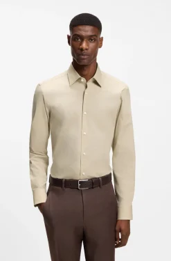 Slim-fit shirt in easy-iron stretch-cotton poplin