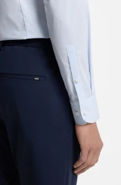 Slim-fit shirt in high-performance striped poplin