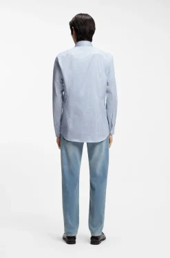 Slim-fit shirt in Italian-made striped cotton twill