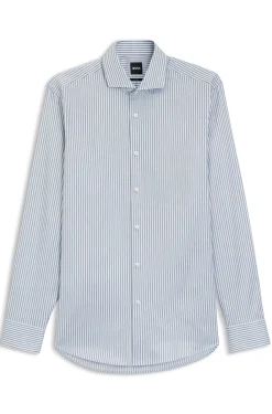 Slim-fit shirt in Italian-made striped cotton twill