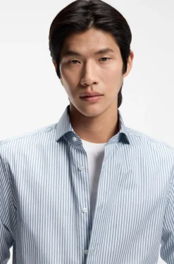 Slim-fit shirt in Italian-made striped cotton twill