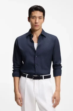 Slim-fit shirt in Italian-made linen