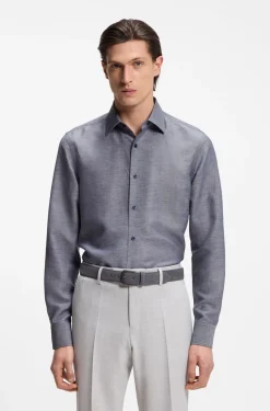 Slim-fit shirt in linen-blend twill