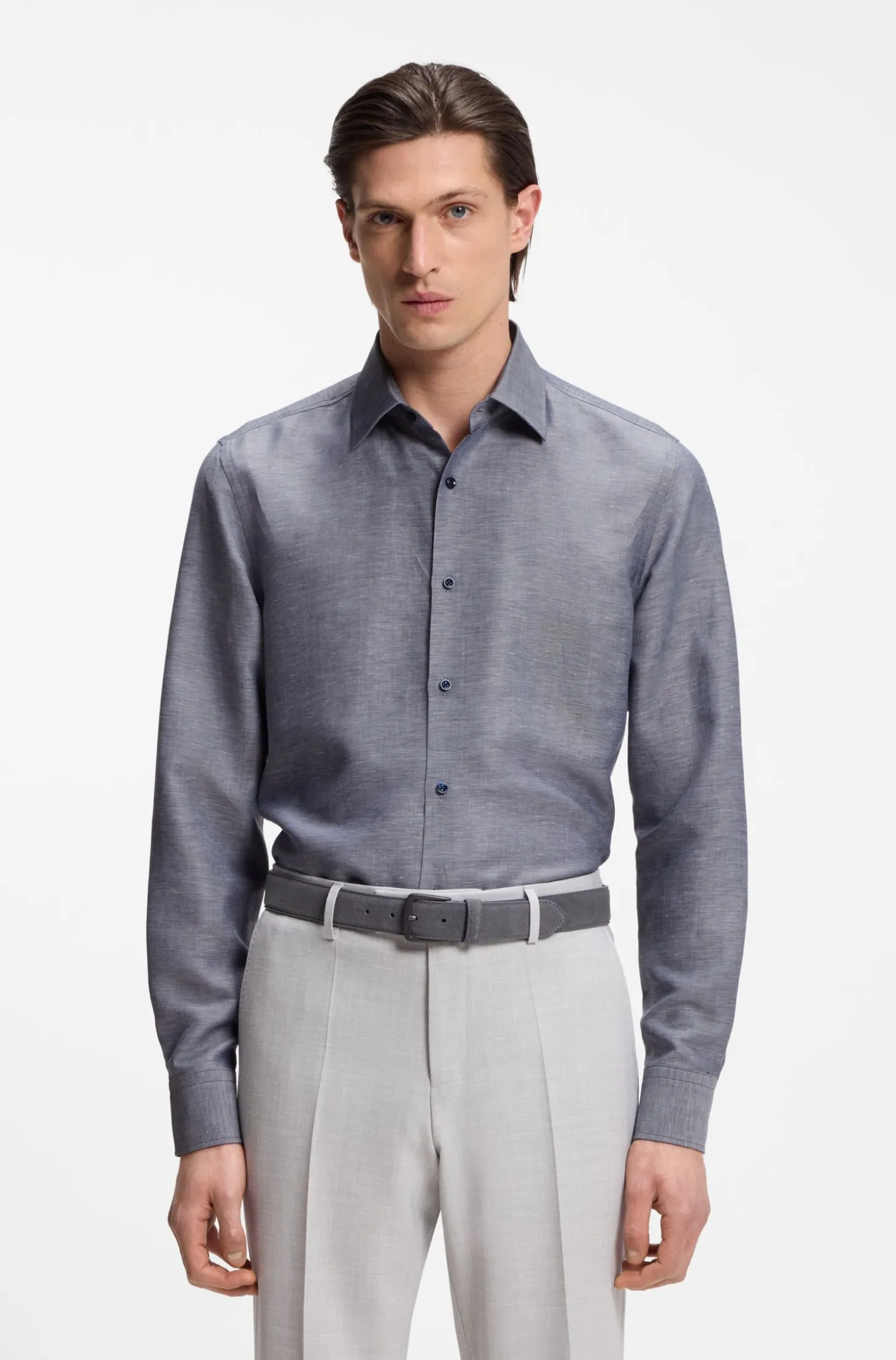 Slim-fit shirt in linen-blend twill