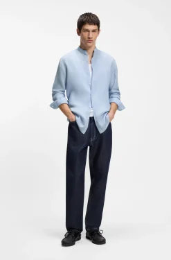 Slim-fit shirt in linen canvas