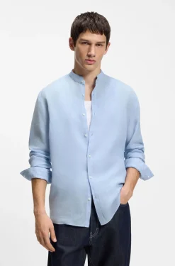 Slim-fit shirt in linen canvas