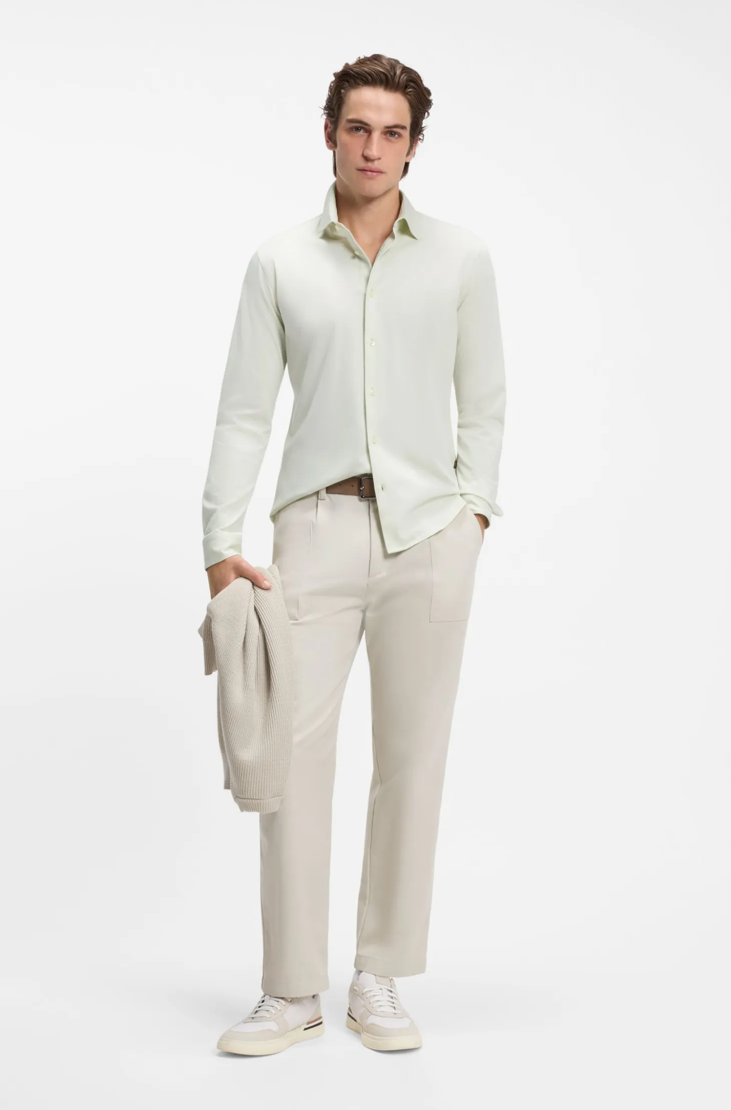 Slim-fit shirt in melange cotton jersey