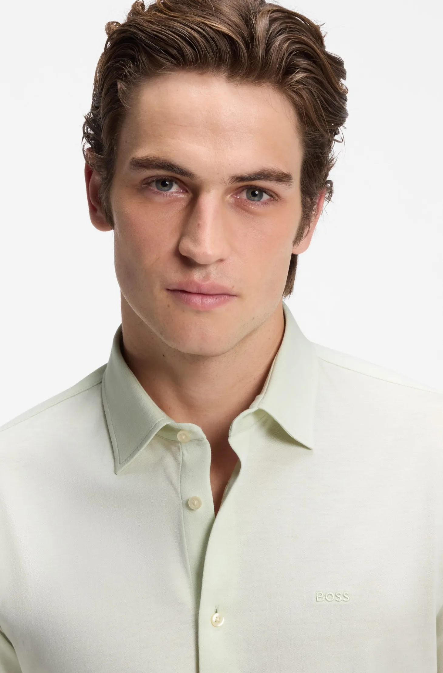 Slim-fit shirt in melange cotton jersey