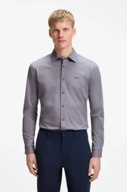 Slim-fit shirt in melange cotton jersey