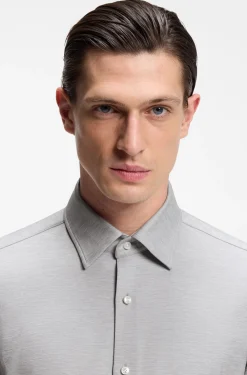 Slim-fit shirt in mouliné performance-stretch jersey