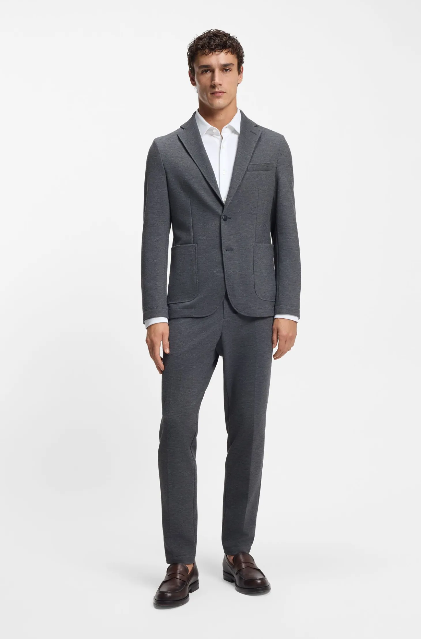 Slim-fit shirt in performance-stretch structured jersey