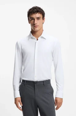 Slim-fit shirt in performance-stretch structured jersey