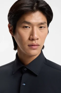Slim-fit shirt in performance-stretch structured jersey