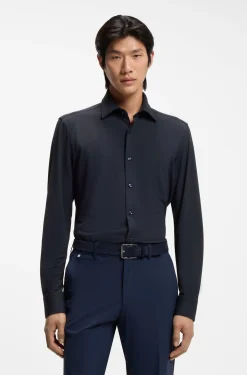 Slim-fit shirt in performance-stretch structured jersey