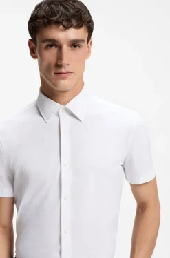 Slim-fit shirt in performance-stretch jersey