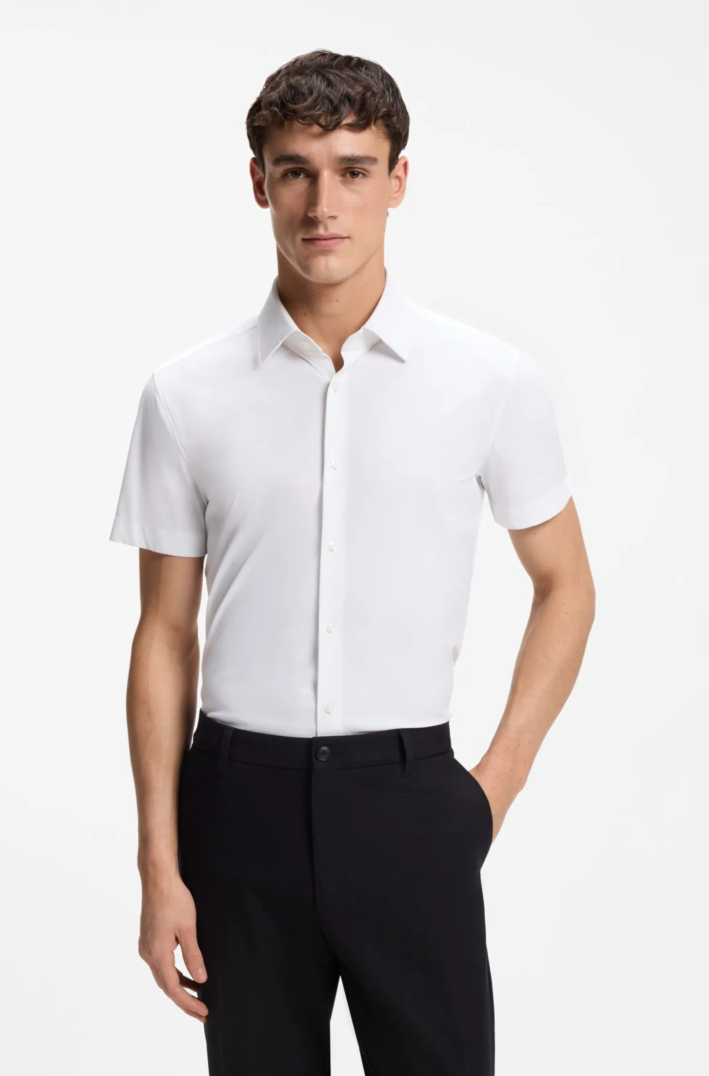 Slim-fit shirt in performance-stretch jersey