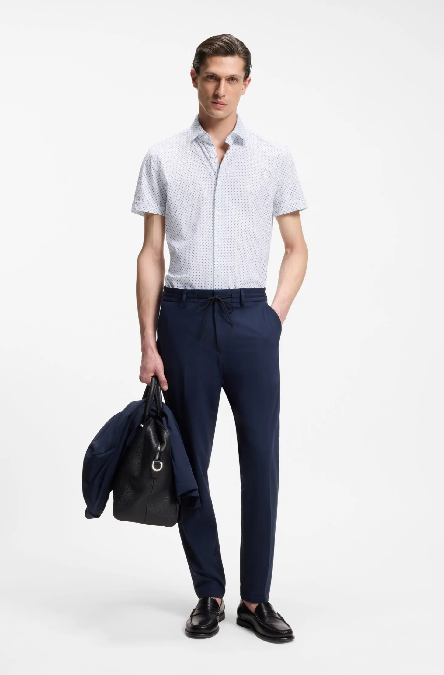 Slim-fit shirt in printed performance-stretch jersey