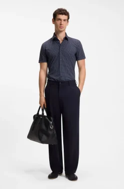 Slim-fit shirt in printed performance-stretch jersey