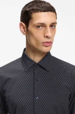 Slim-fit shirt in printed performance-stretch jersey