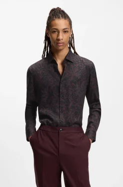 Slim-fit shirt in printed satin