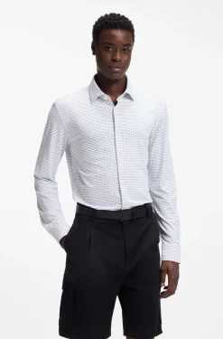 Slim-fit shirt in printed stretch jersey