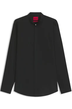 Slim-fit shirt in stretch cotton with stand collar
