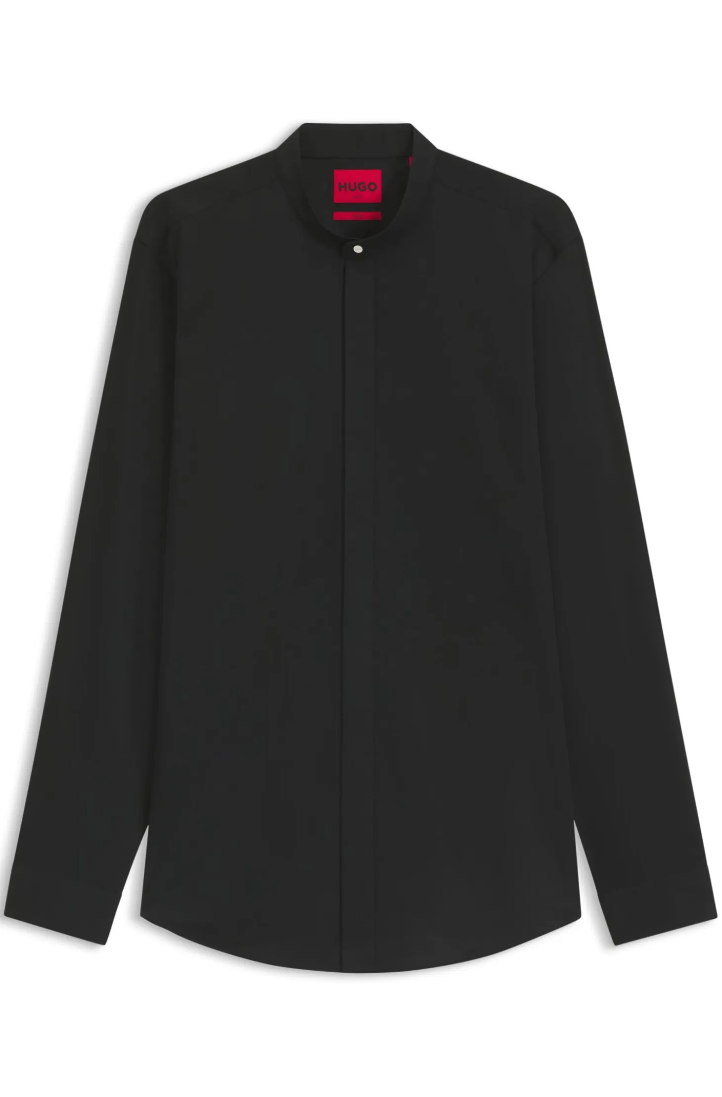 Slim-fit shirt in stretch cotton with stand collar