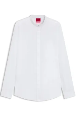 Slim-fit shirt in stretch cotton with stand collar