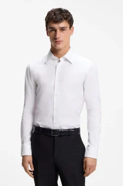 Slim-fit shirt in structured Italian stretch cotton