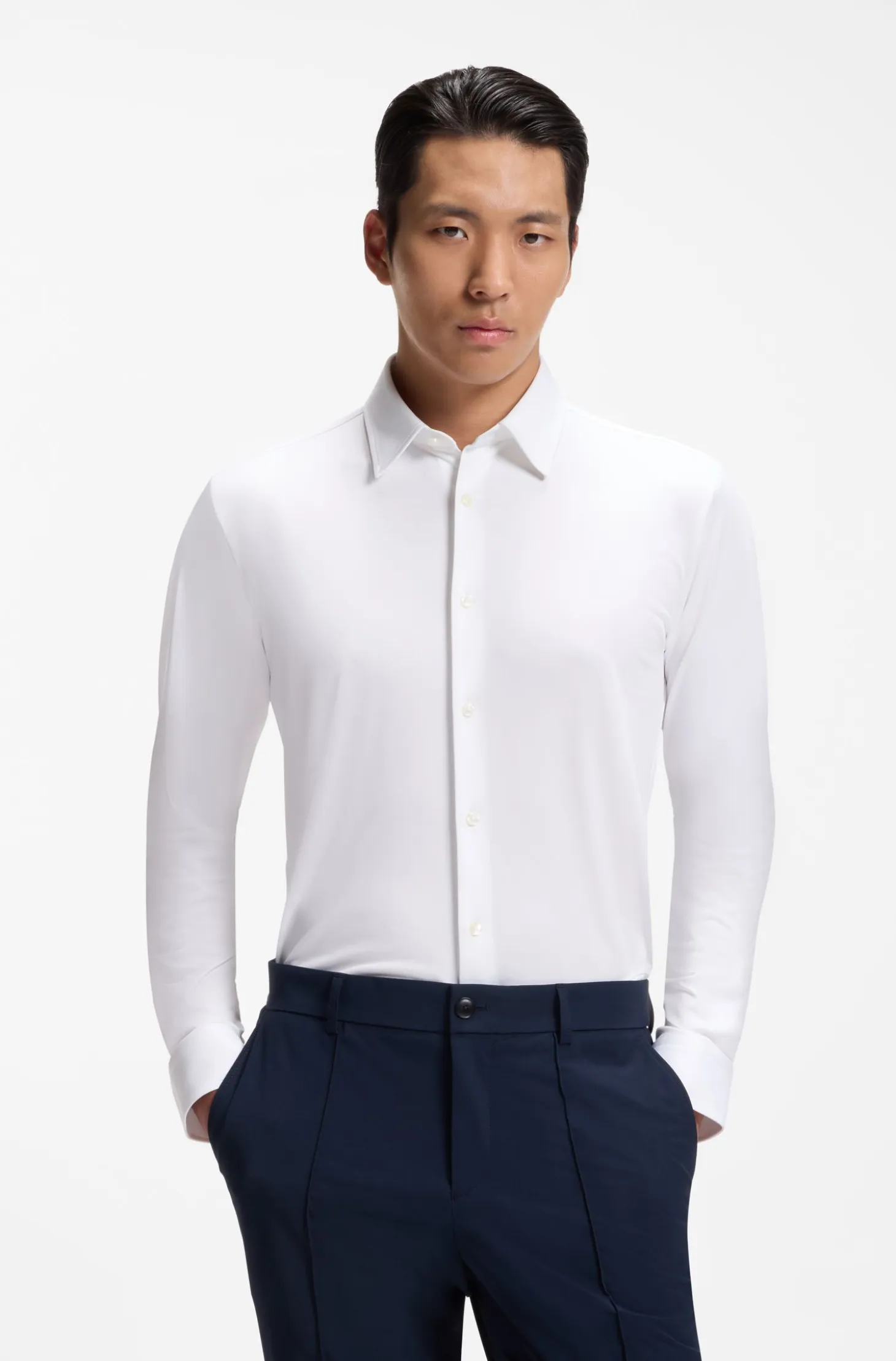 Slim-fit shirt in structured performance-stretch fabric