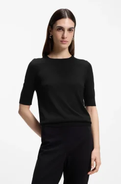 Slim-fit short-sleeved sweater in superfine merino wool